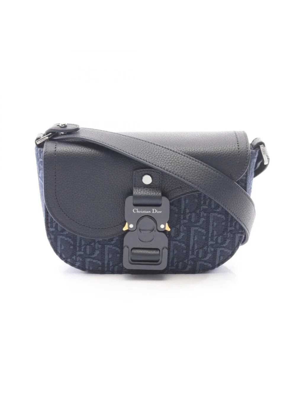 Dior Shoulder Bag Mini with Saddle Flap Navy Canvas Leather Messenger
